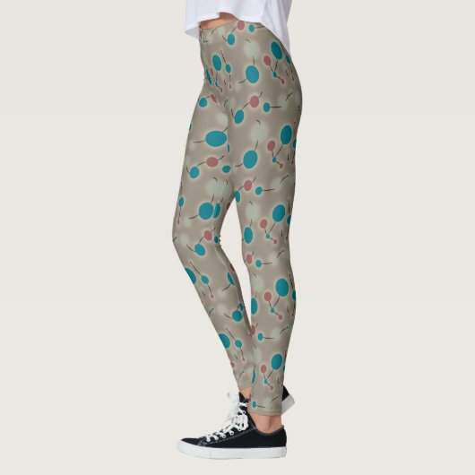Retro Playful Small Molecules Universe Blue Grau Leggings (Links)