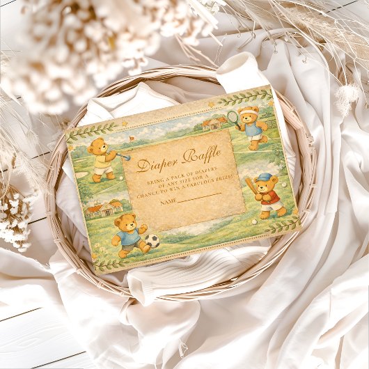 Retro Playground Teddy Bears Diapper Raffle Begleitkarte