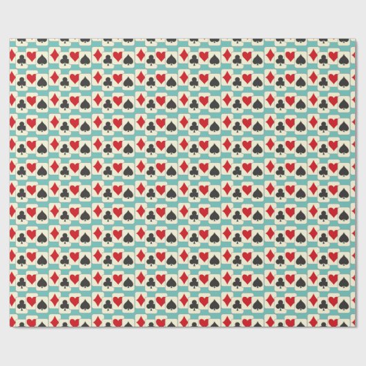 Retro Playing Cards Quartett Aqua Geschenkpapier (Flach)