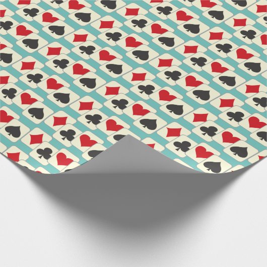 Retro Playing Cards Quartett Aqua Geschenkpapier (Ecke)