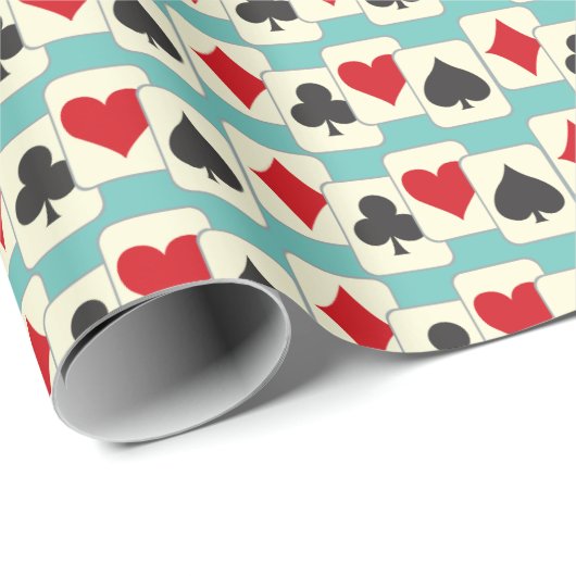 Retro Playing Cards Quartett Aqua Geschenkpapier (Rolleneckpunkt)