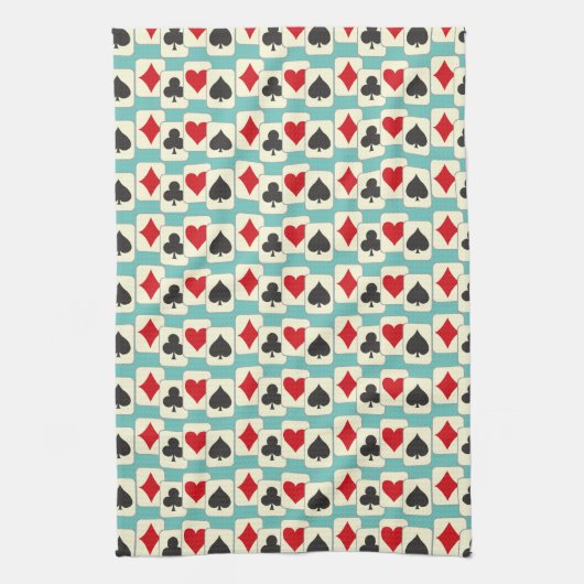 Retro Playing Cards Quartett Aqua Geschirrtuch (Vertikal)