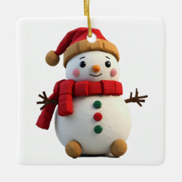 Retro Plush Snowman With Scarf Christmas Keramikornament