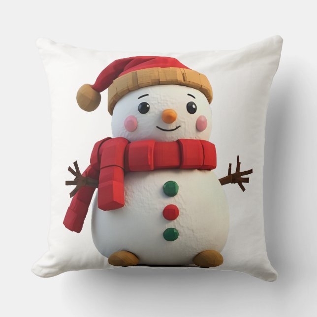 Retro Plush Snowman With Scarf Christmas Kissen (Vorderseite)
