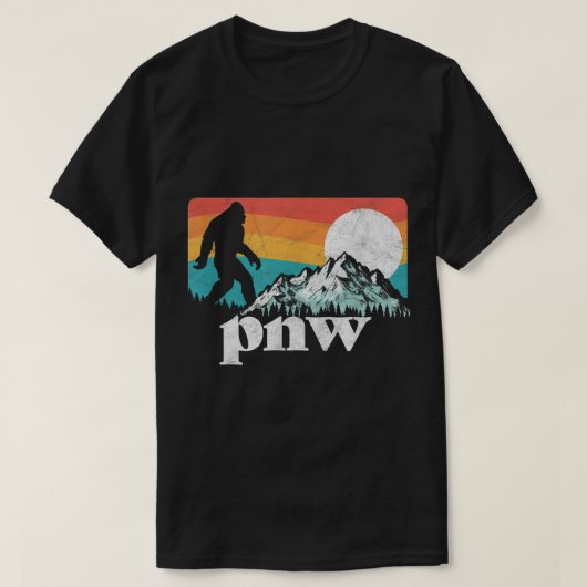 Retro PNW Bigfoot Mountain Design T-Shirt (Design vorne)