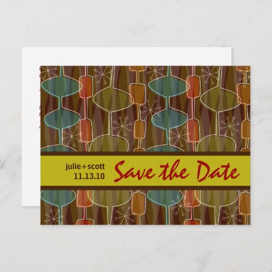 Retro Pods Save the Date Ankündigungspostkarte (Vorne/Hinten)