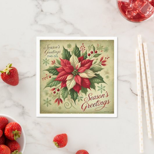 Retro Poinsettia Weihnachtskarte Stil Decoupage Serviette (Beispiel)