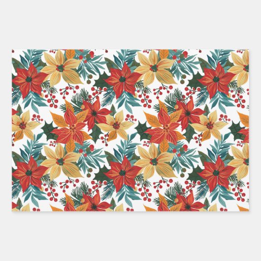 Retro Poinsettia Weihnachtswrapping Paper Geschenkpapier Set (Vorderseite 3)