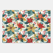 Retro Poinsettia Weihnachtswrapping Paper Geschenkpapier Set (Vorderseite 2)