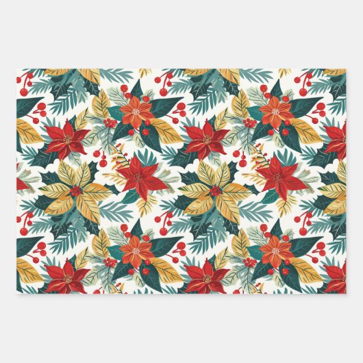 Retro Poinsettia Weihnachtswrapping Paper Geschenkpapier Set (Vorderseite 2)