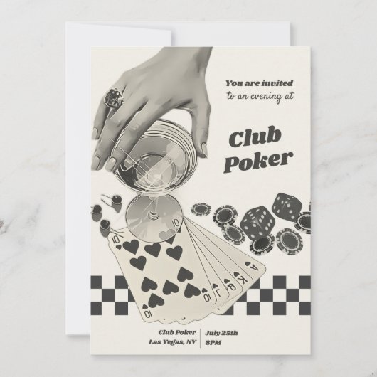 Retro Poker Night Cocktail Party laden Einladung (Vorderseite)