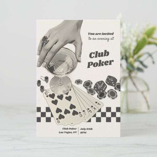 Retro Poker Night Cocktail Party laden Einladung (Stehend Vorderseite)