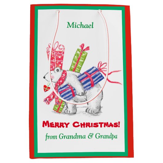 Retro Polar gebären Weihnachtsgeschenke Personalis Mittlere Geschenktüte (Vorderseite)