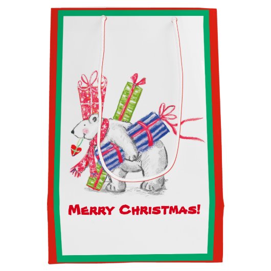 Retro Polar gebären Weihnachtsgeschenke Personalis Mittlere Geschenktüte (Rückseite)