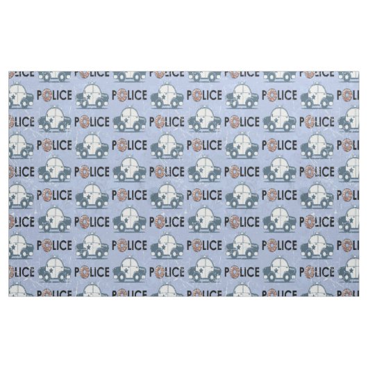 Retro Police Car Donuts Blue Stoff (Fat Quarter (45,7 x 55,9 cm))