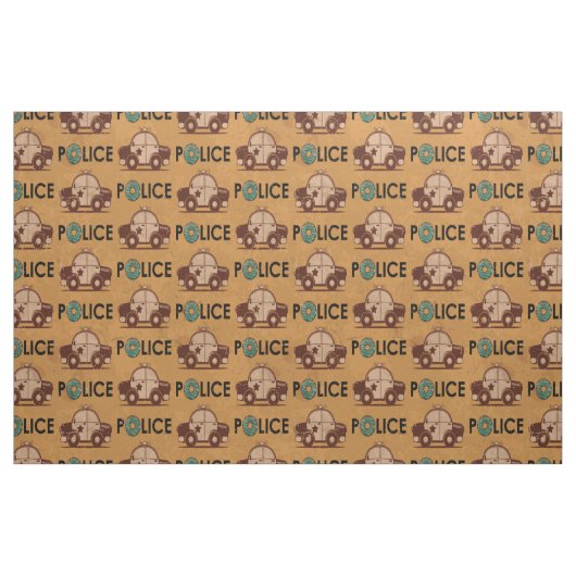 Retro Police Car Donuts Brown Stoff (Fat Quarter (45,7 x 55,9 cm))