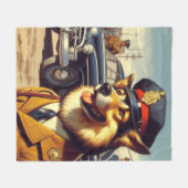 Retro Police Dog Painting Fleecedecke (Vorderseite (Horizontal))