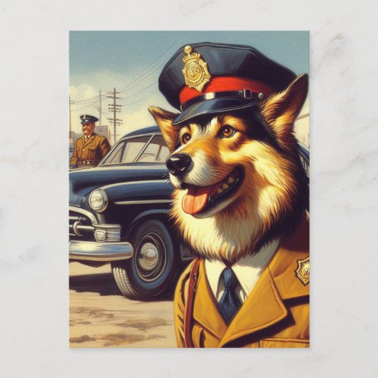 Retro Police Dog Painting Postkarte (Vorderseite)