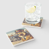 Retro Police Dog Painting Steinuntersetzer (Seitenansicht)