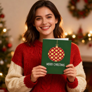 Retro Polka Dot Christmas Ornament Holiday Card Feiertagskarte
