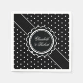 Retro Polka Dot Elegante Schwarz-Weiß Hochzeit Serviette (Vorderseite)