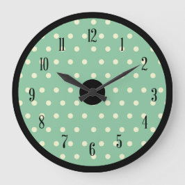 Retro Polka Dot mit schwarzen Akzenten Große Wanduhr