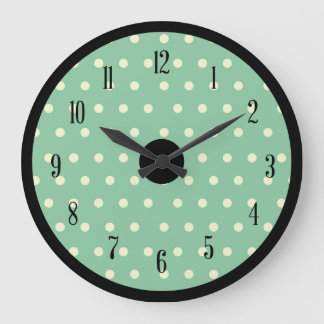 Retro Polka Dot mit schwarzen Akzenten Große Wanduhr