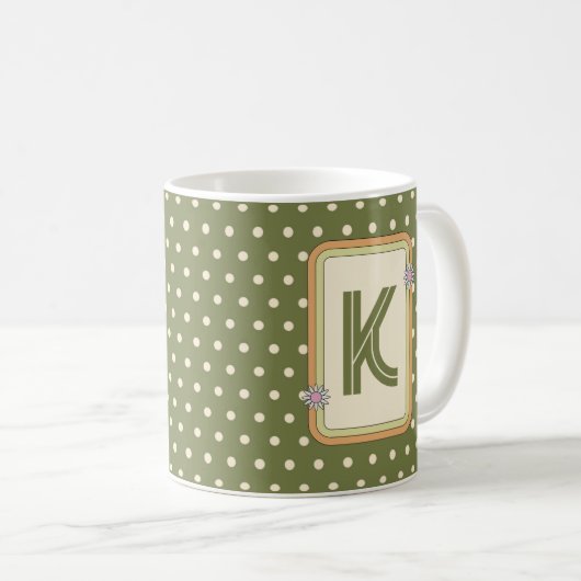 Retro Polka Dot Monogramm Kaffeetasse (VorderseiteRechts)