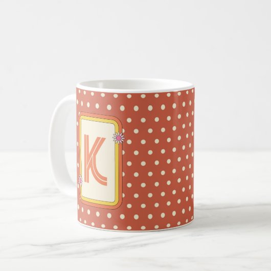 Retro Polka Dot Monogramm Kaffeetasse (Vorderseite Links)
