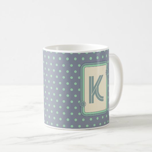 Retro Polka Dot Monogramm Kaffeetasse (VorderseiteRechts)