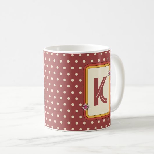 Retro Polka Dot Monogramm Kaffeetasse (VorderseiteRechts)