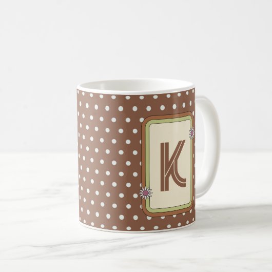 Retro Polka Dot Monogramm-Tasse Kaffeetasse (VorderseiteRechts)