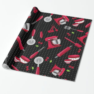 Retro Polka Dot Red Kitchen Gadget Geschenkpapier