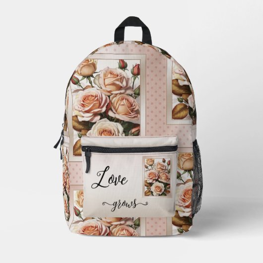 Retro Polka Dots Pink Liebe Anstrichene Rose Bedruckter Rucksack (Vorderseite)