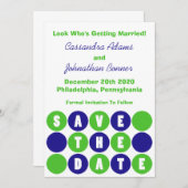 Retro Polka Dots Save the Date (Navy Blue / Green) Einladung (Vorne/Hinten)