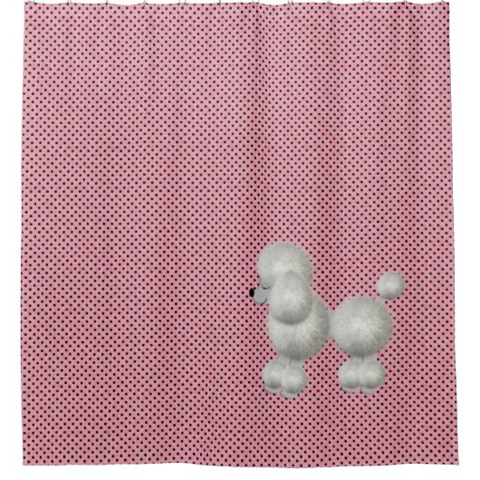 Retro Polka Dots und Poodle Duschvorhang (Vorderseite)