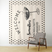 Retro Polka Junggeselinnen-Abschied Hintergrundcoc Wandteppich (Beispiel)