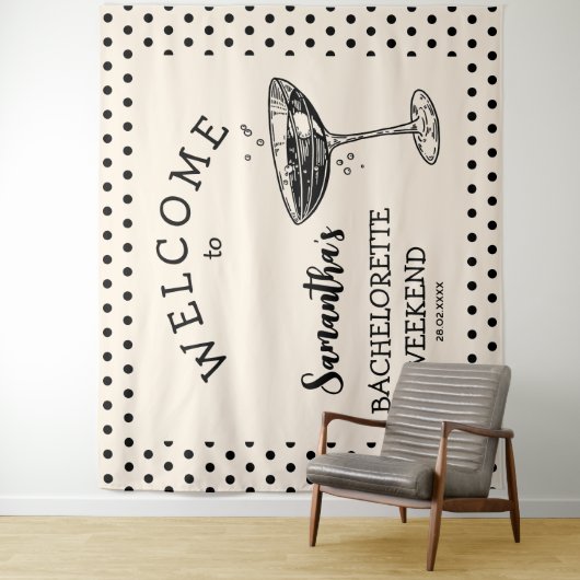 Retro Polka Junggeselinnen-Abschied Hintergrundcoc Wandteppich (Beispiel)