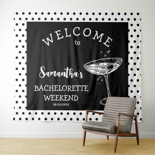 Retro Polka Junggeselinnen-Abschied Hintergrundcoc Wandteppich (Beispiel (Horizontal))