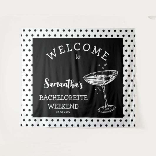 Retro Polka Junggeselinnen-Abschied Hintergrundcoc Wandteppich (Vorderseite (Horizontal))