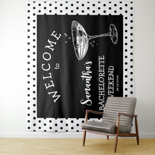 Retro Polka Junggeselinnen-Abschied Hintergrundcoc Wandteppich (Beispiel)