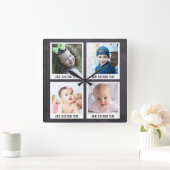 Retro Poloroid Template 4 Photo Collage Chalkboard Quadratische Wanduhr (Zuhause)