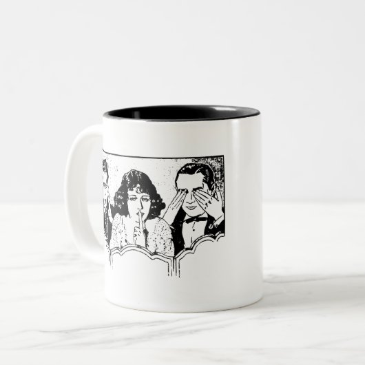 Retro Polyamory - Throuple - Spooning - Trial Zweifarbige Tasse (Vorderseite Links)