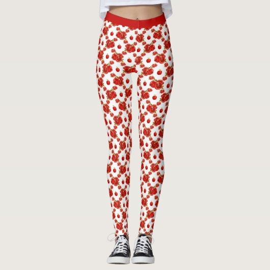 Retro Pomegranate Red Frucht Orchard Muster Leggings (Vorderseite)