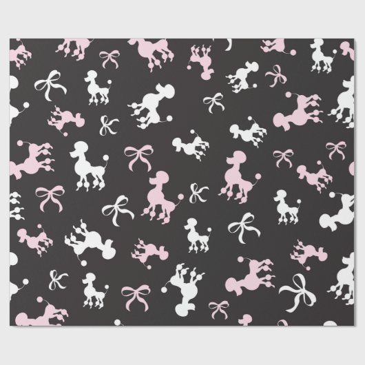Retro Poodle & Bow Pink, White & Black Chic Geschenkpapier (Flach)