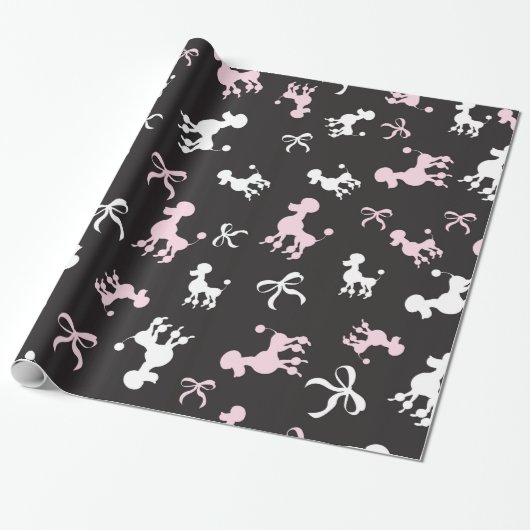 Retro Poodle & Bow Pink, White & Black Chic Geschenkpapier (Ungerollt)
