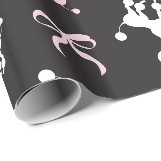 Retro Poodle & Bow Pink, White & Black Chic Geschenkpapier (Rolleneckpunkt)