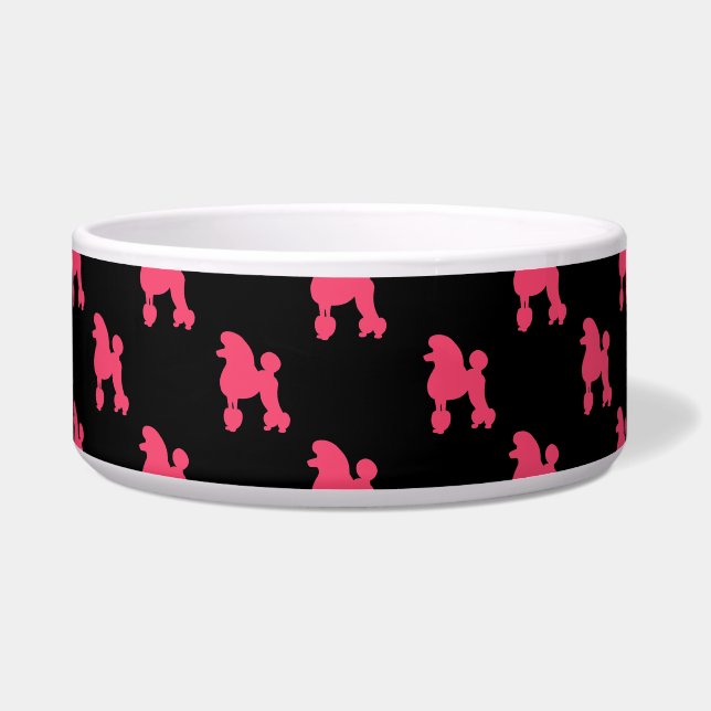 Retro Poodle Muster - Rosa und Schwarz Napf (Vorderseite)