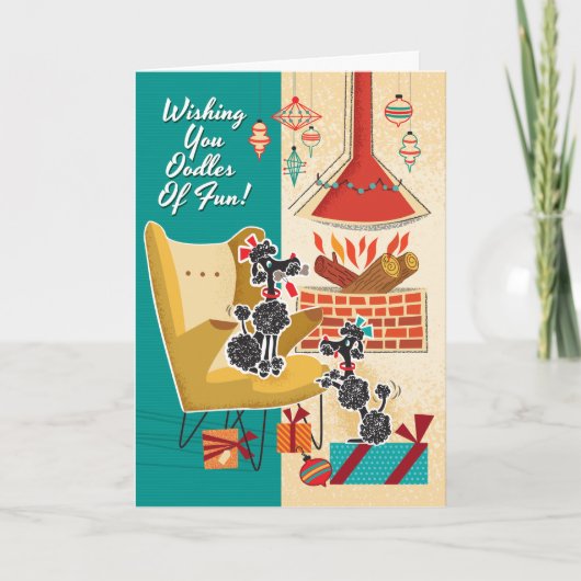 Retro Poodles Weihnachtskarte Feiertagskarte (Vorderseite)