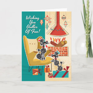 Retro Poodles Weihnachtskarte Feiertagskarte